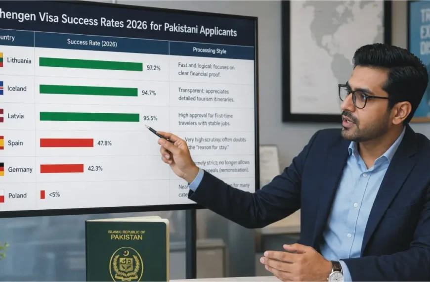 A chart showing schengen visa success rate for pakistani nationals for different schengen countries