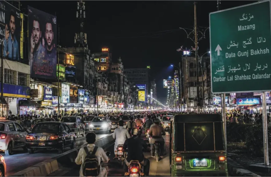 A brightly lit street in Pakistan representing the end of electricity load-shedding